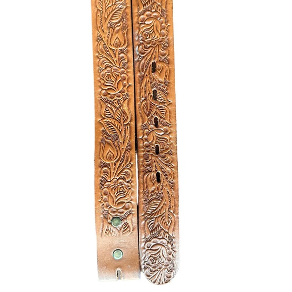 Vintage Tooled Belt Brown Flowers Vintage Unique One of a Kind - Picture 7 of 7